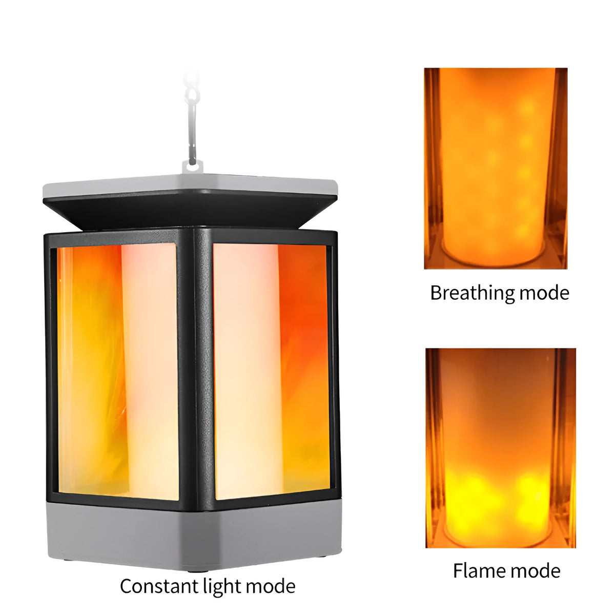 Black antique flame styled outdoor solar LED garden lamp with solar panel on top.