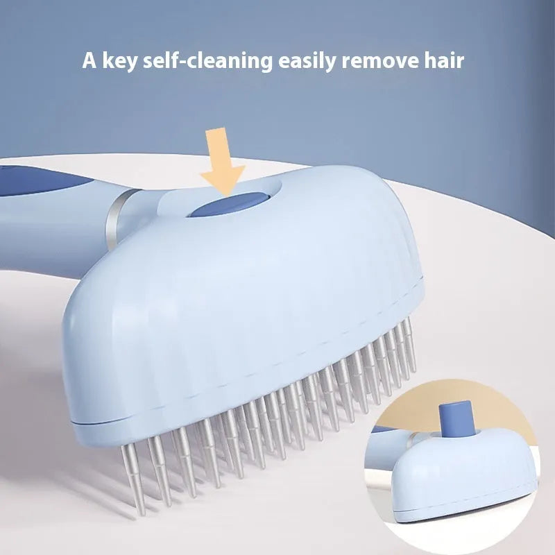 Stainless steel double row dog grooming comb for hair removal in azure light blue colour