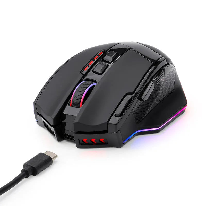 Redragon M801P black wireless gaming mouse with nine buttons and ergonomic shape