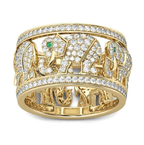 Alloy elephant ring with full diamond design in AJZ1935 elephant colour, size 8 shown