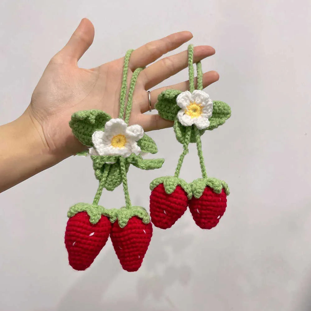 Handmade strawberry weaving pendant car decoration with lily of the valley hooks