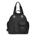Women's large capacity lightweight nylon backpack in black with sandwich pocket compartments