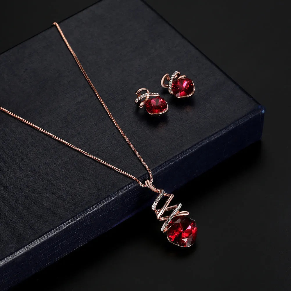 Women's alloy jewelry set with water wave chain necklace and matching earrings in diamond style finish