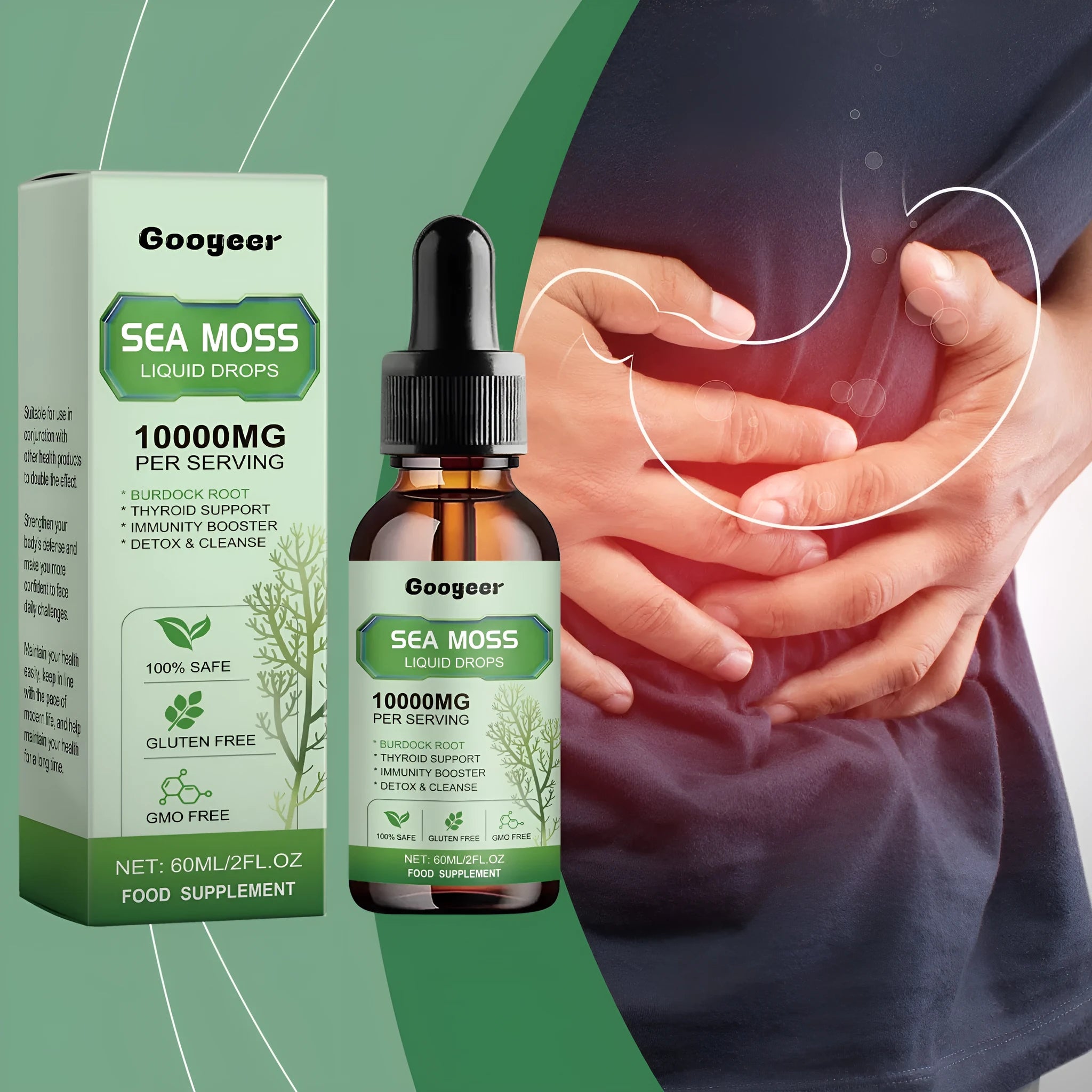 Sea Moss Liquid Drops 60ml bottle for body treatment with traditional Chinese medicine extract