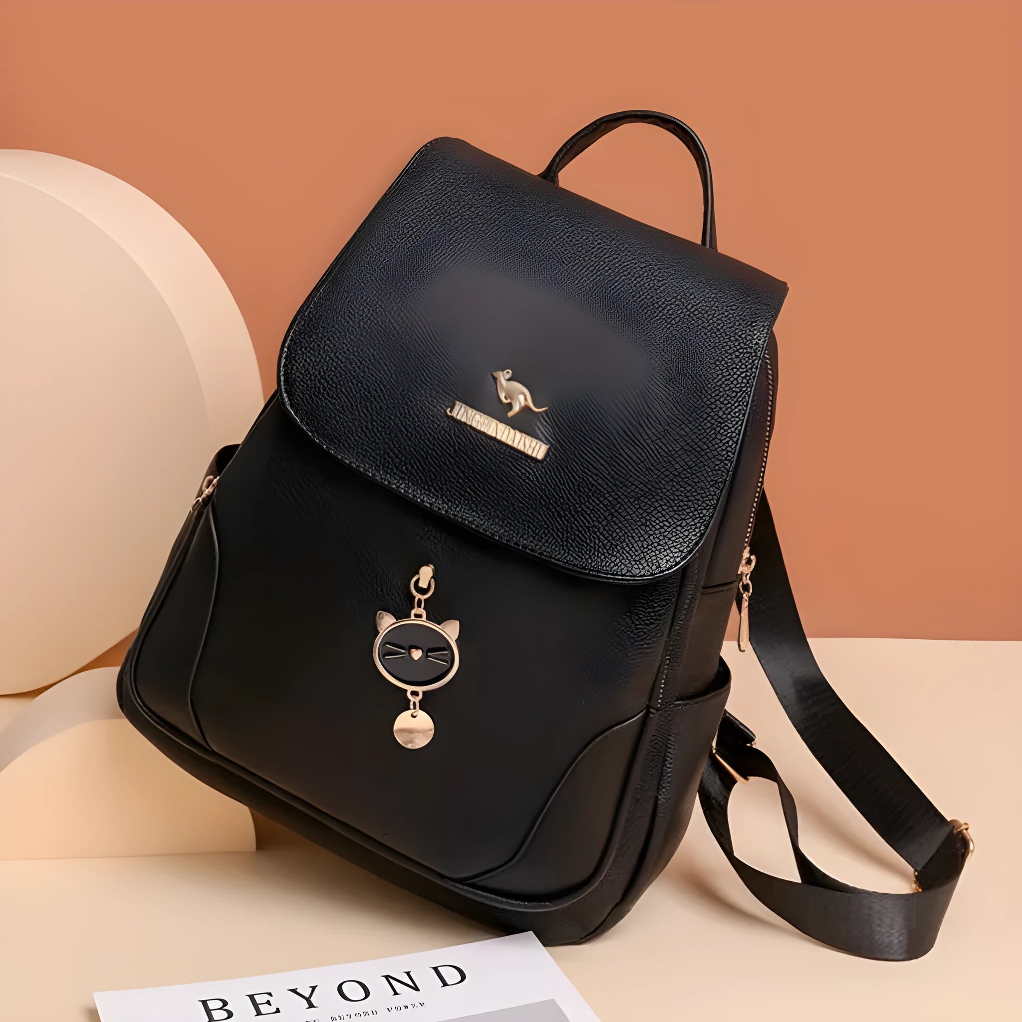 Casual women's backpack in soft PU leather with a three-dimensional pocket, shown in taro purple colour.