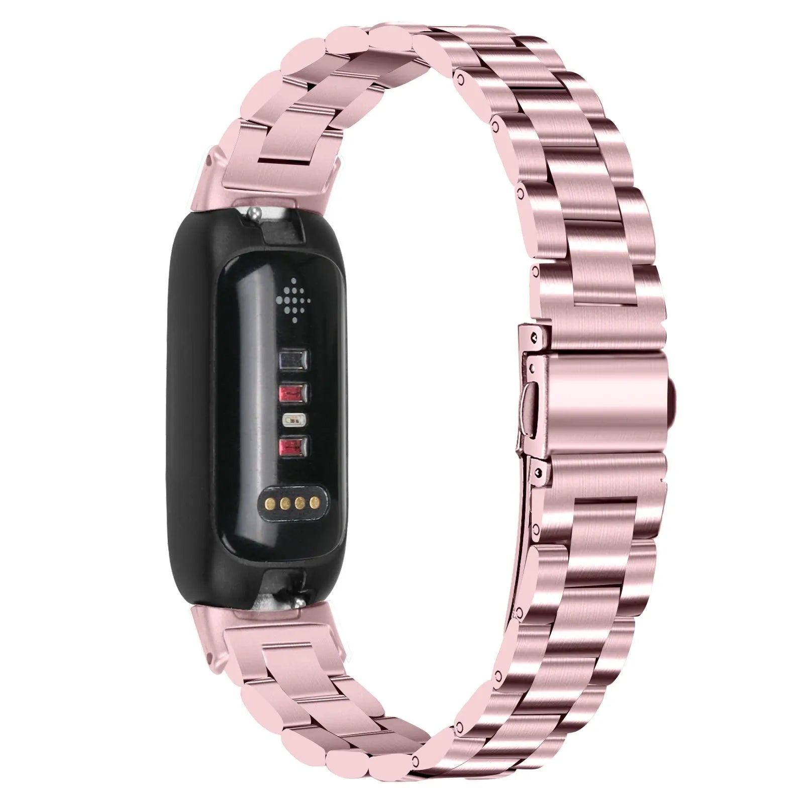 Stainless steel three bead watch strap for Inspire 3 with 12mm interface in silver gold and rose pink finishes