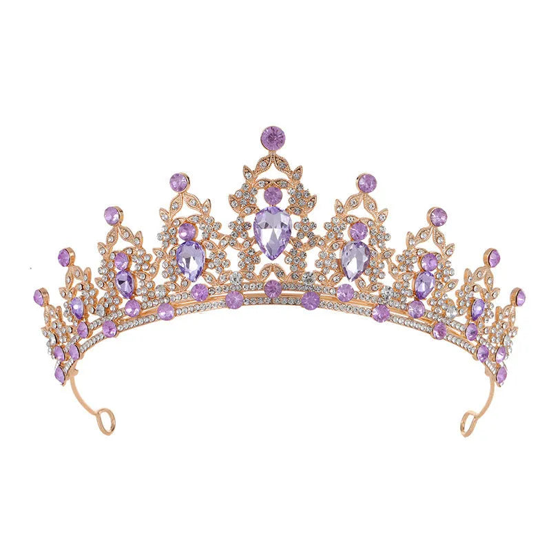 Alloy baroque bridal crown headdress with diamond treatment in a silver and white diamond colour.