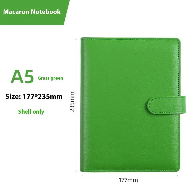 A5 solid colour PU leather notebook shell with zipper closure shown in pink