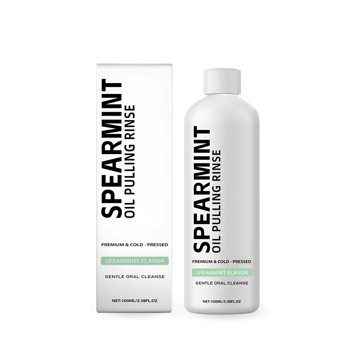 100ml bottle of spearmint oil pulling mouthwash rinse with natural oils