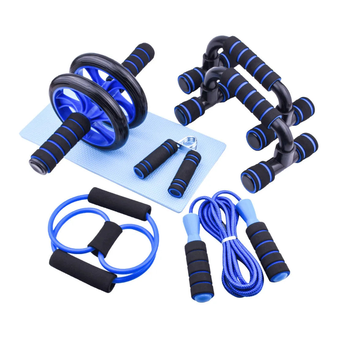 Push-up bracket abdominal wheel fitness set with seven wheels in four colour options