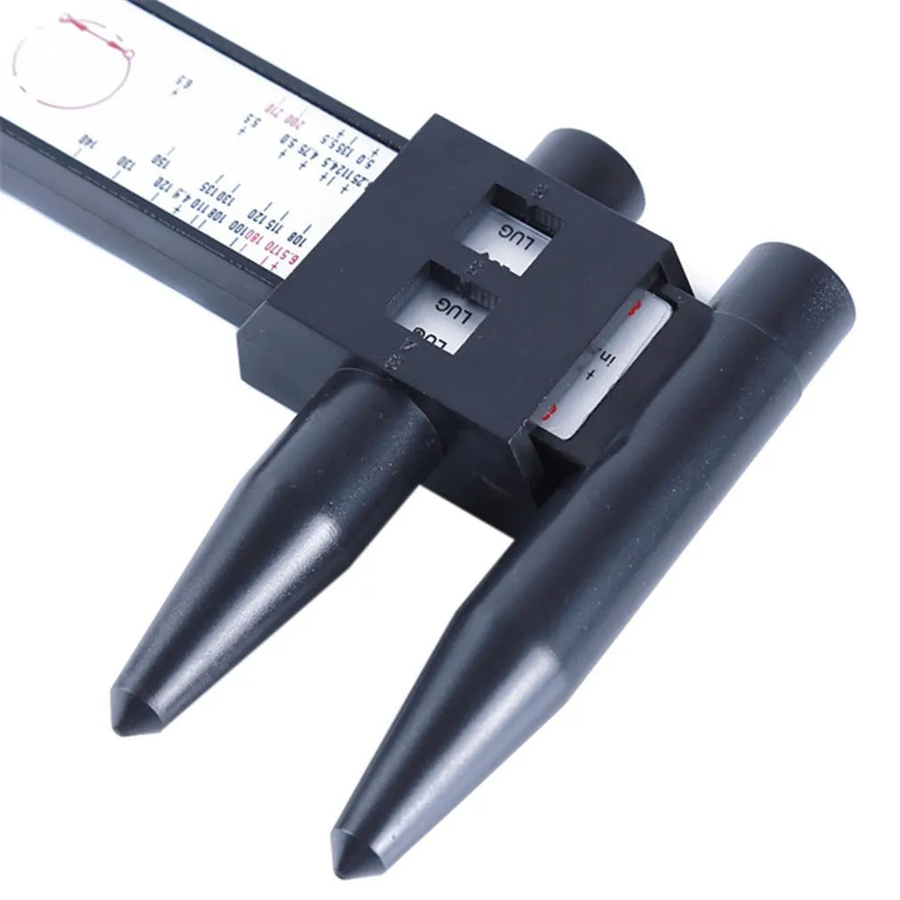Electronic digital caliper hole distance measuring tool with digital display showing measurement