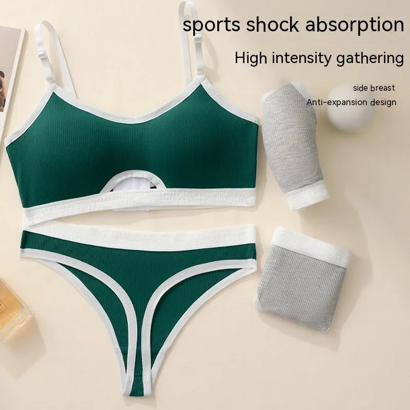 Cotton sports underwear vest set with fixed double-shoulder straps and thin mold cups in various colours