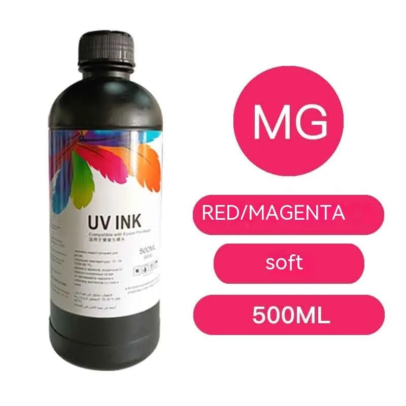 500ml bottle of Epson-compatible UV ink for flatbed printers in selected colour and viscosity.