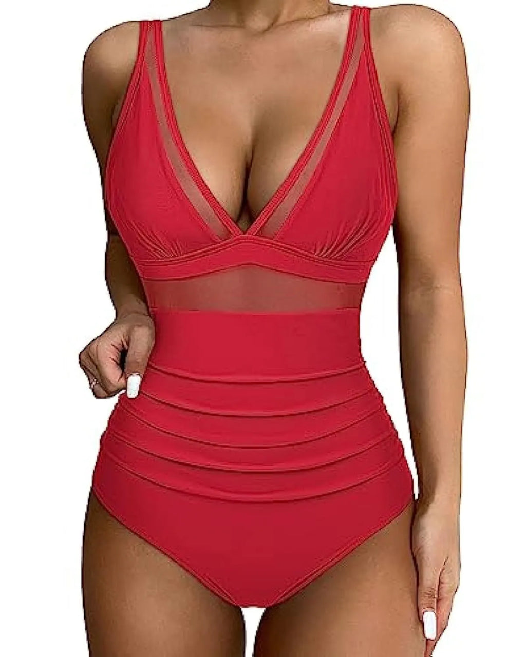 Women's high waist one-piece swimsuit in quick-dry polyester fabric with backless design