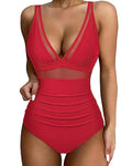 Women's high waist one-piece swimsuit in quick-dry polyester fabric with backless design