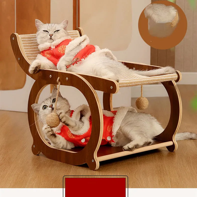 Solid wood sisal cat scratch mat and bed in walnut or wood colour