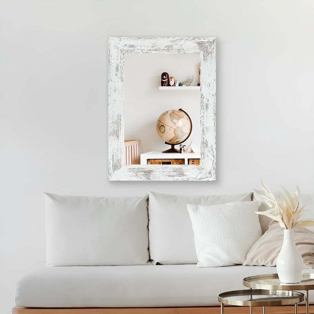 Wall-mounted pastoral style bathroom dressing mirror with retro Chinese design and MDF frame