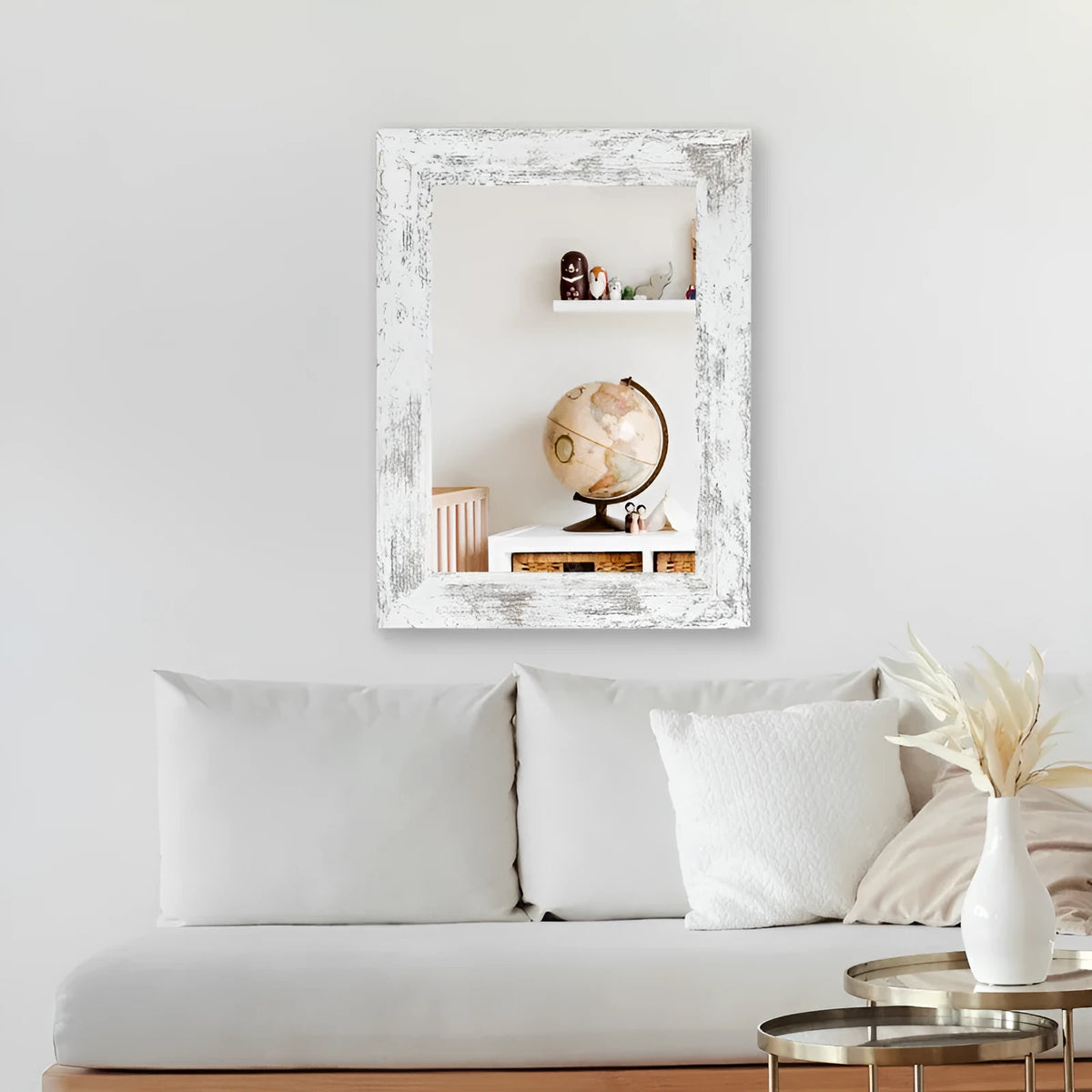 Wall-mounted pastoral style bathroom dressing mirror with retro Chinese design and MDF frame