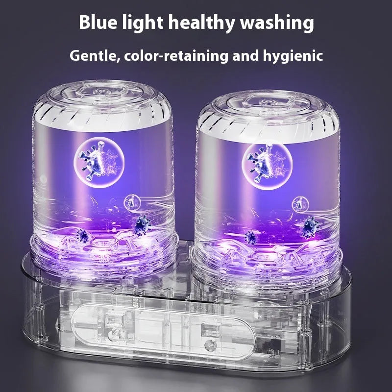 White double bucket mini underwear washing machine with USB power port and mechanical timer