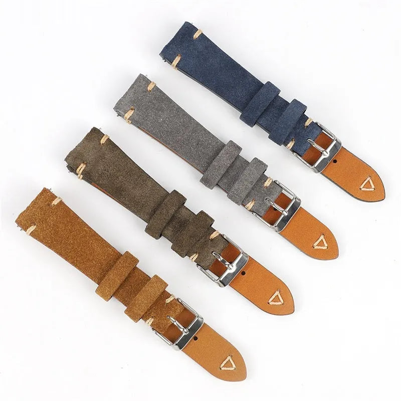 Small waist suede genuine leather watch strap in brown, blue, gray, and Army Green colours