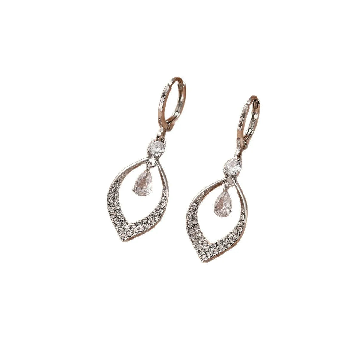 Gold and silver coloured women's teardrop zircon tassel earrings on a copper base.
