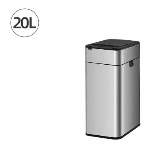 Stainless steel inductive smart trash can with square bucket design and sensor lid.