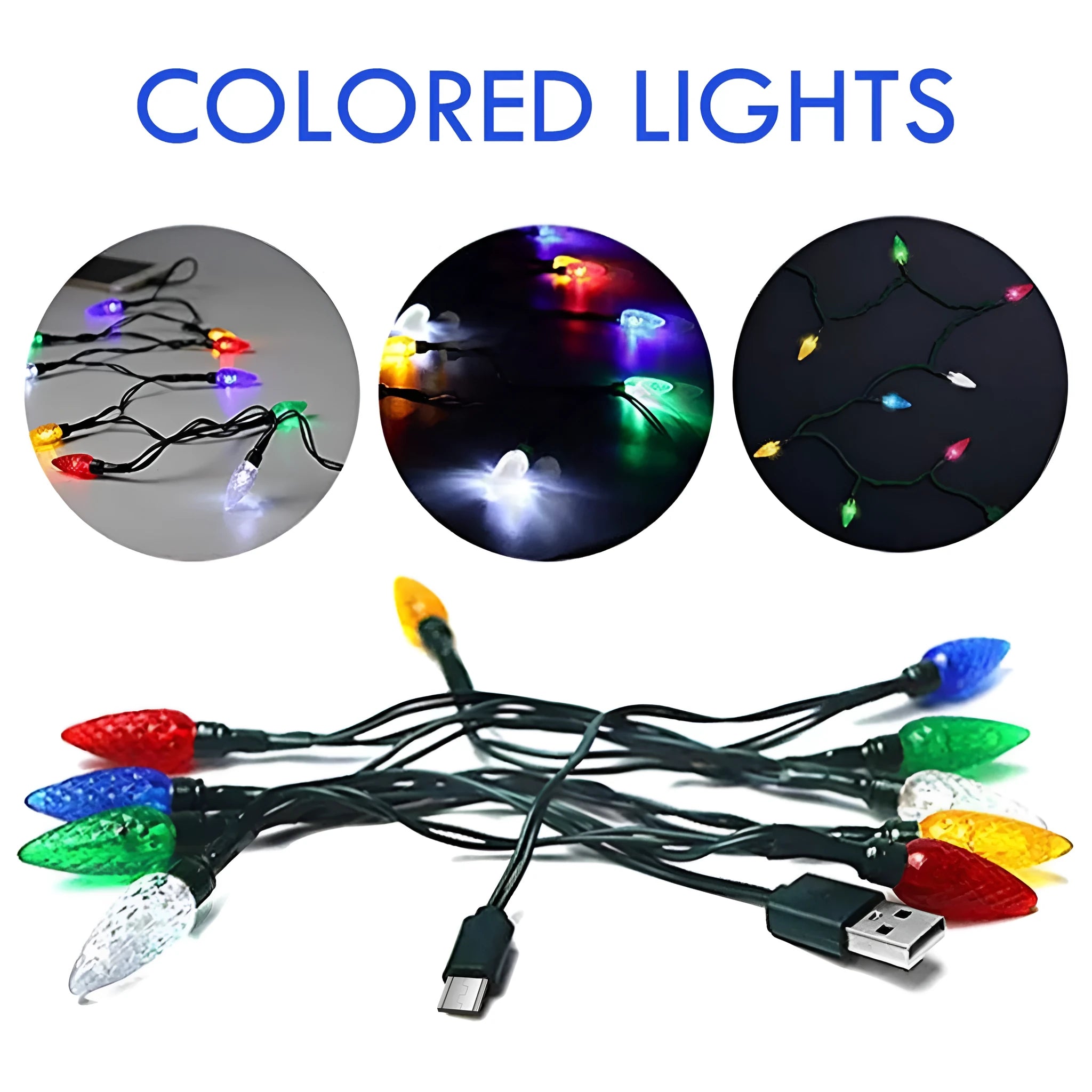 Green Christmas LED USB charging cable with 10 flashing lights for device charging and room decoration