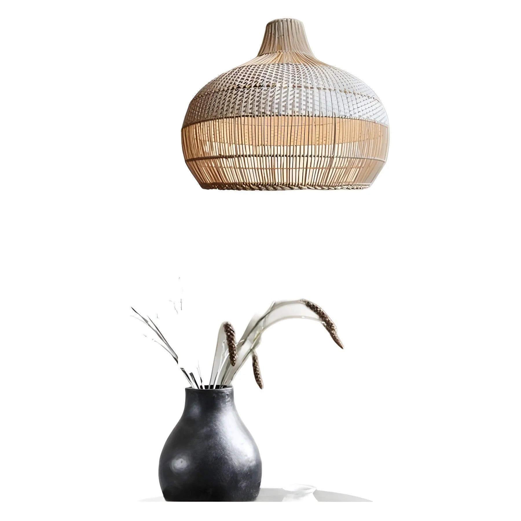 Rattan woven chandelier with Silent Wind style, 60cm diameter ceiling light