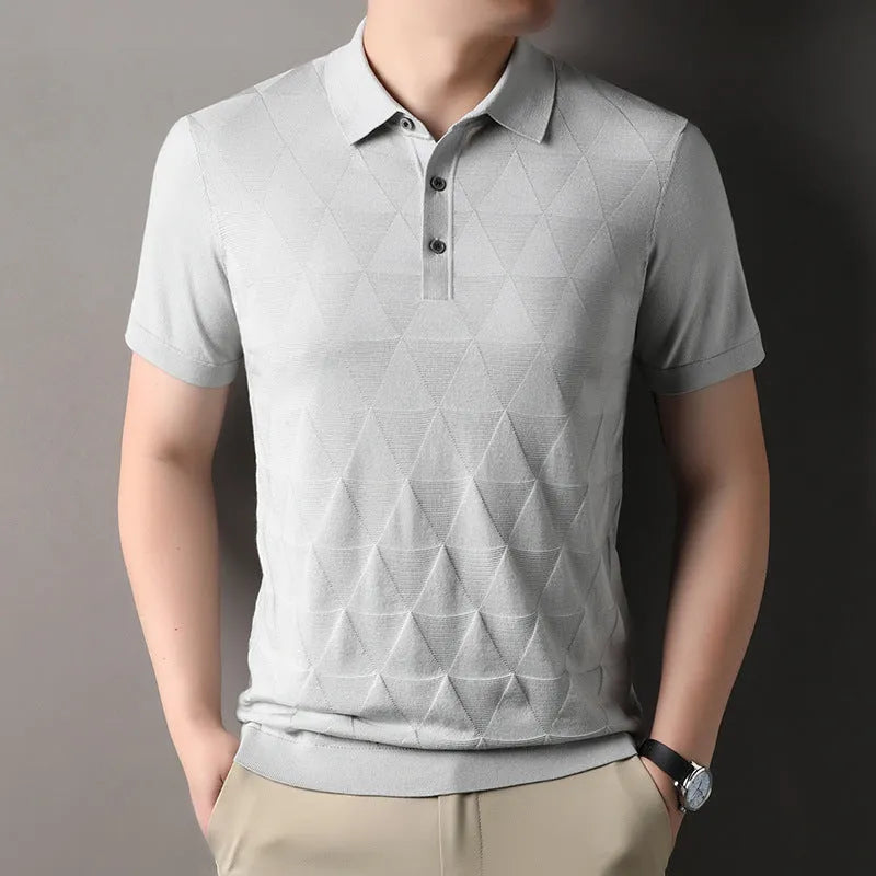 Men's thin Ice Silk short sleeve t-shirt in grey, showing regular fit and knitted lyocell fabric.