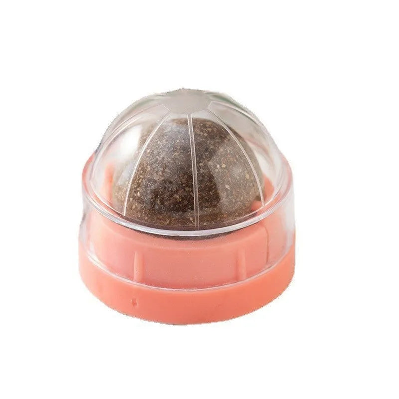 Plastic catnip ball dental toy with cleaning ridges in multiple colour options