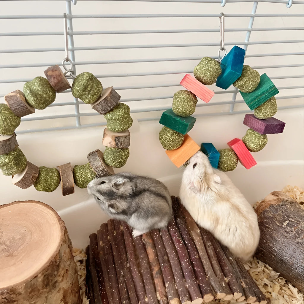 Hamster chew toy decorative ring with straw balls for guinea pigs and rabbits