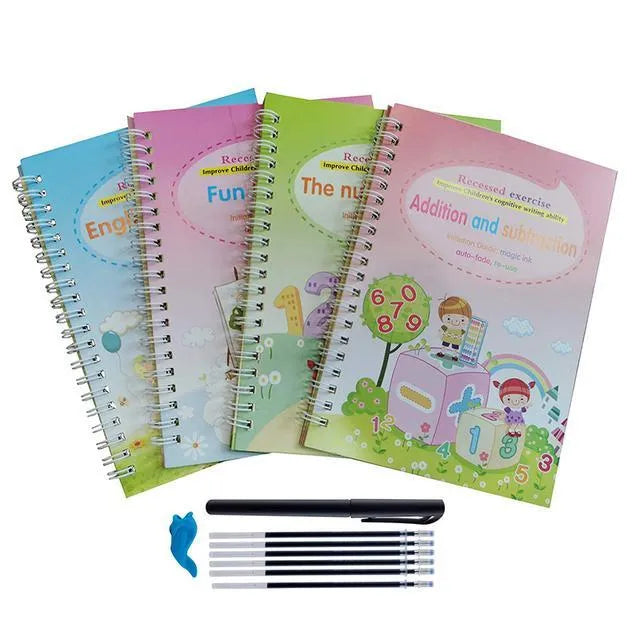 Magic calligraphy copybook set with reusable stylus pen and replacement refills