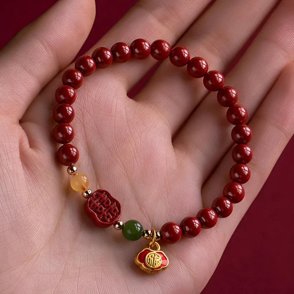 New Chinese style bracelet with Emperor sandstone beads and fu character in 6mm or 8mm size.