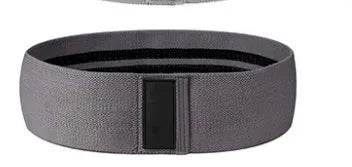Three fabric resistance bands in lake blue, pink and purple colours with mesh storage bag