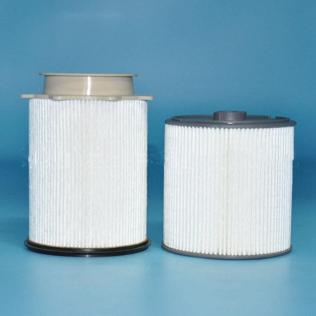White diesel fuel filter and oil-water separator kit for RAM 1500, 2500, 3500, 5500 trucks.