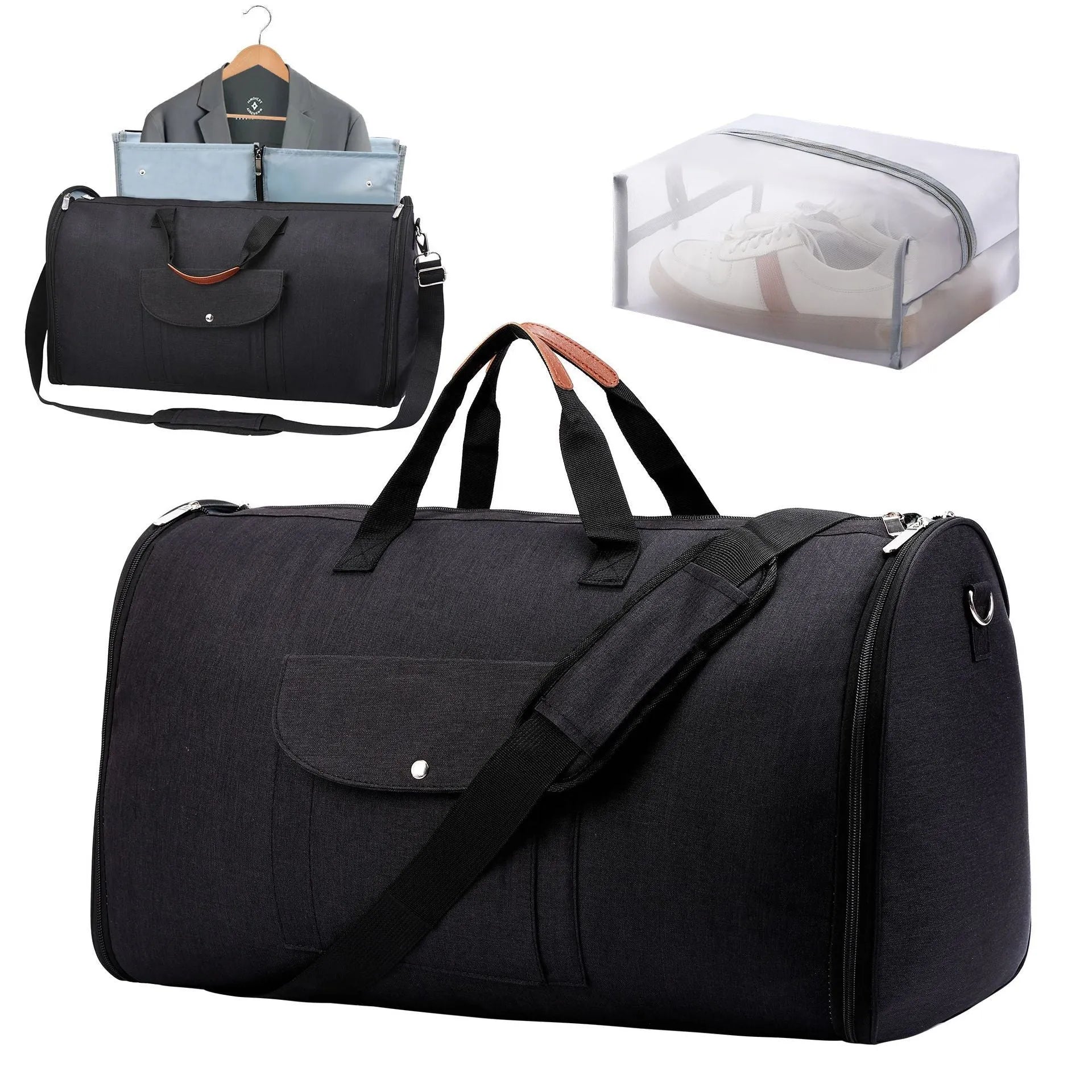 Dark blue folding Oxford cloth duffel bag with 36-55L capacity for travel and gym use