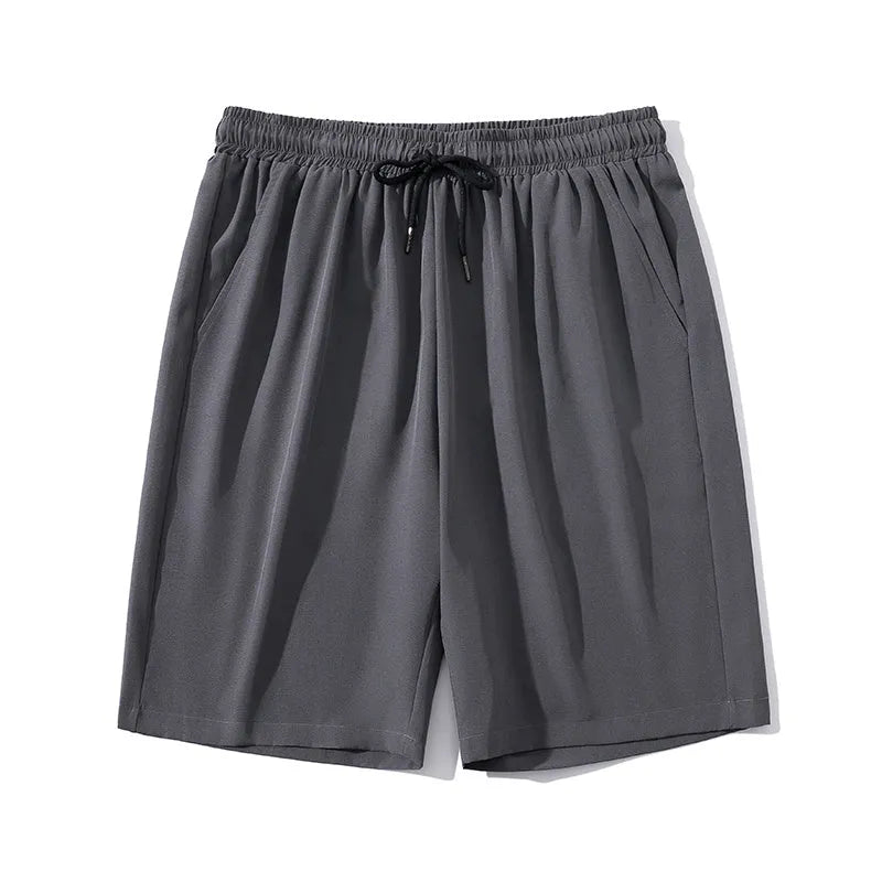 Men's cropped quick-drying sports casual pants in ice silk nylon fabric, available in black, grey, khaki and blue colours