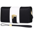 Lock-opening anti-theft clutch handbag in PU leather with microfiber lining, shown in caramel colour
