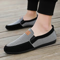 Men's grey canvas board shoes with round toe and rubber soles