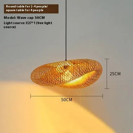 Natural bamboo straw hat-shaped hanging pendant lamp with 50cm diameter