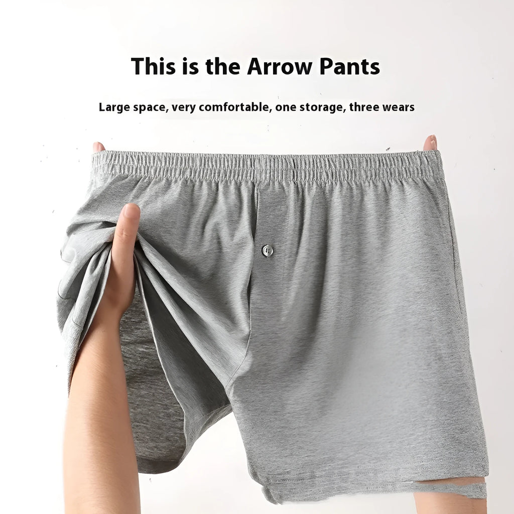 Men's pure cotton loose fit boxer shorts in solid black, light gray, and navy blue with high waist design