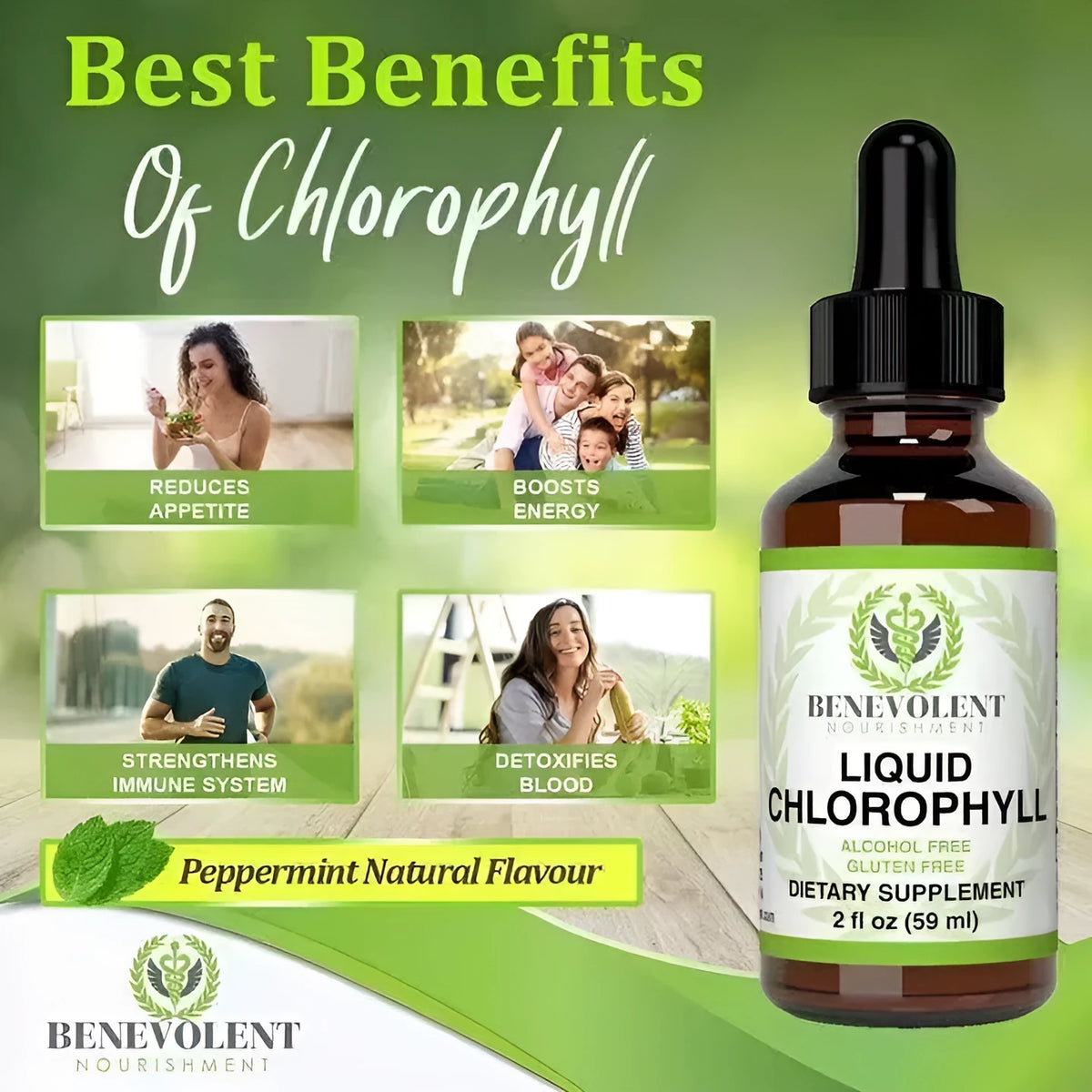 60ml bottle of natural liquid chlorophyll drops for adult intestinal care