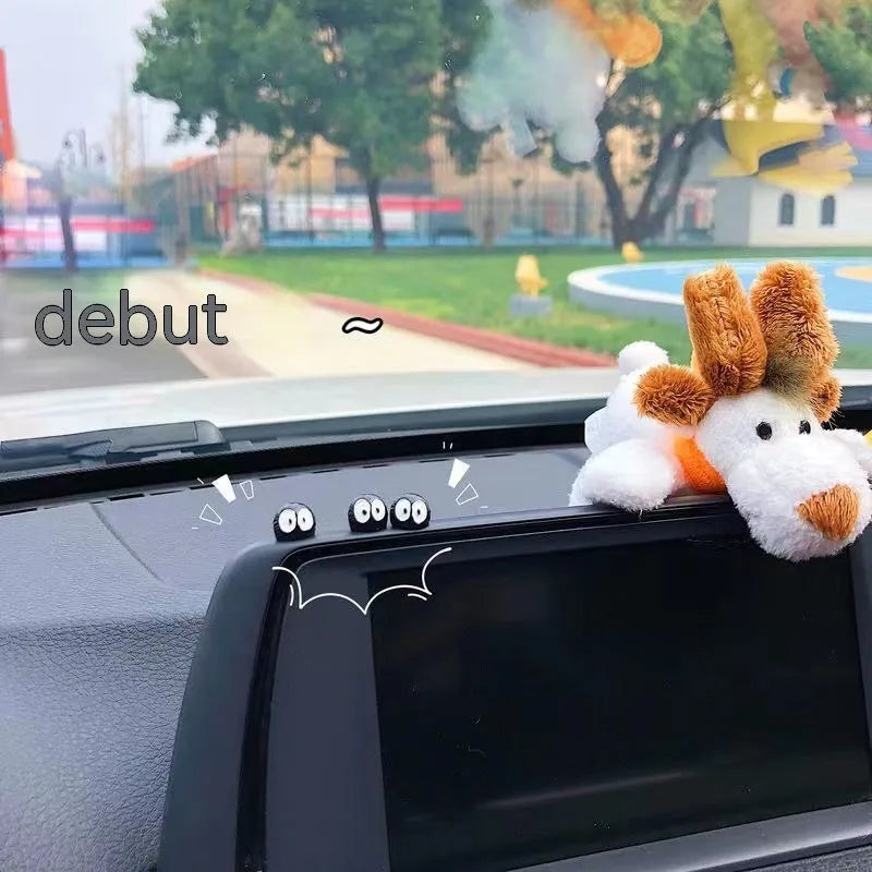 Small black resin briquette car dashboard decoration with cartoon coal ball design
