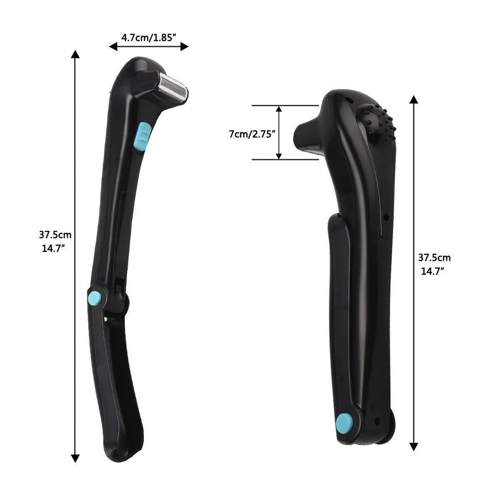 Black folding electric shaver for women with battery compartment visible