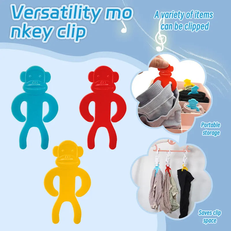 Plastic socks storage clips in blue, red and yellow colours for laundry organisation