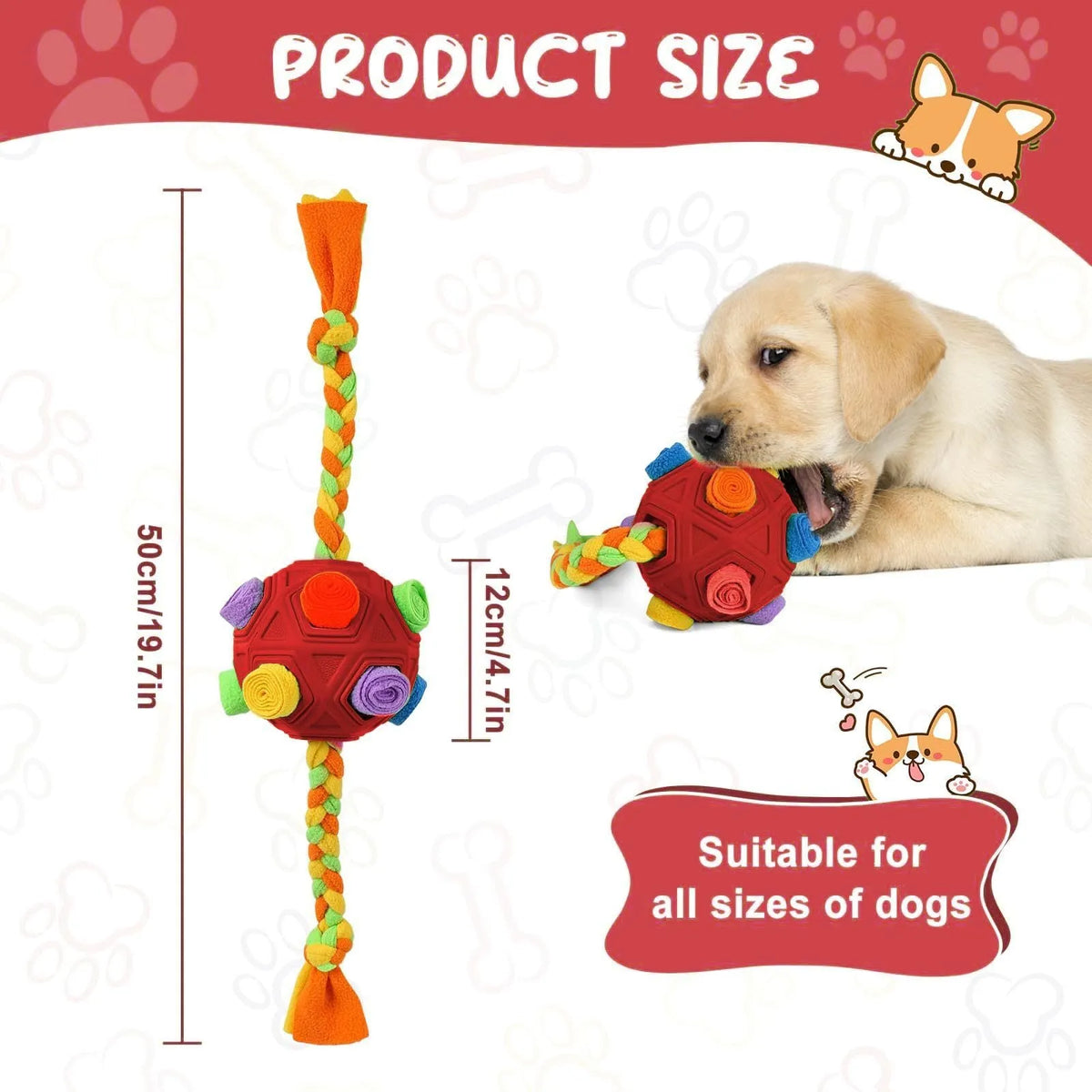 Dog puzzle training ball in multiple colours with treat-dispensing holes for canine IQ games