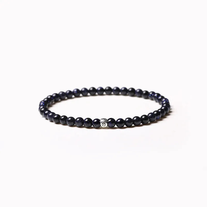 Fine obsidian agate blue san bracelet with 4mm black and blue beads, chamfered square grain, unisex free size electroplated jewellery