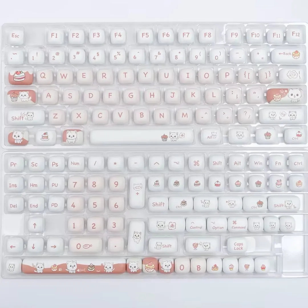 A single round MOG profile key cap with a sublimation printed cartoon dessert cat illustration.