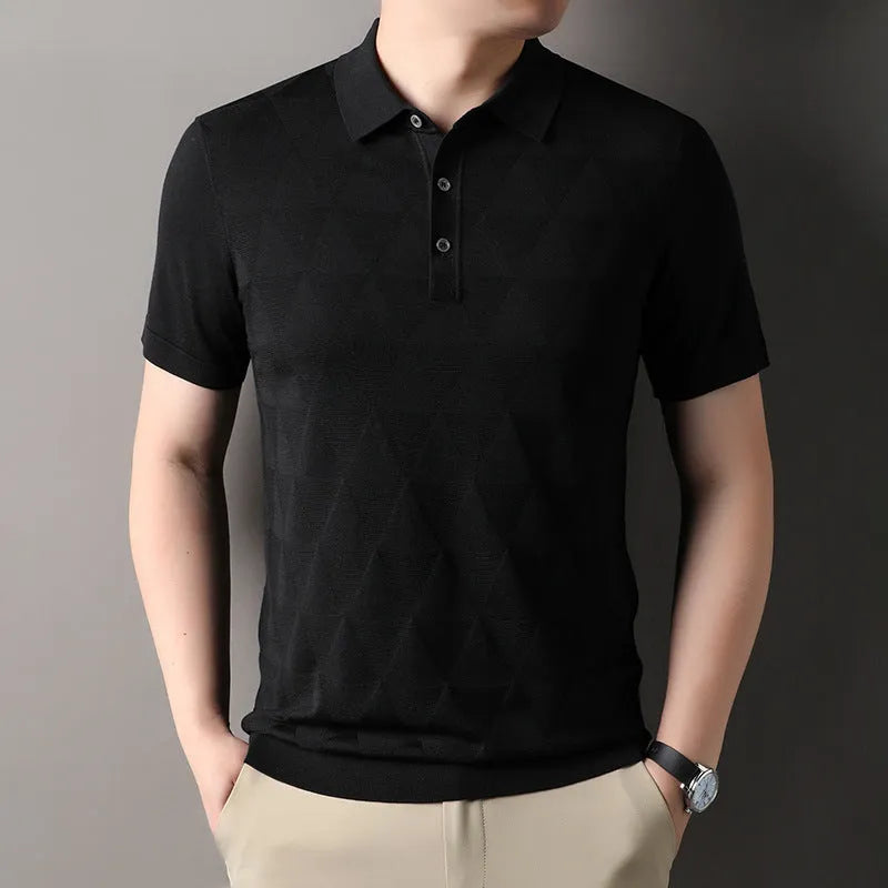 Men's thin Ice Silk short sleeve t-shirt in grey, showing regular fit and knitted lyocell fabric.