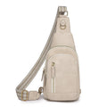 Women's soft PU chest bag in street trend style with zipper pockets and sewing thread details